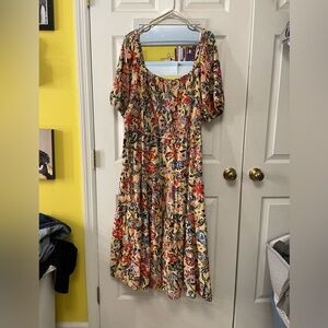 Beautiful 2X Sonoma Floral Print Midi Dress